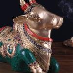 Brass Sitting Nandi Statue | 13" Width | Right Leg Raised | Traditional Stonework | Sacred Hindu Art | Premium Collection | Jaipurio